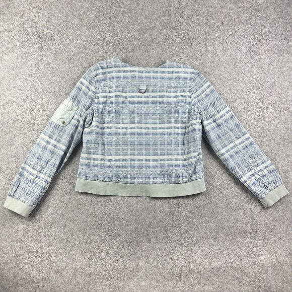 Marrakech Anthropologie Felina Blue Bomber Jacket Womens XL Textured Zip Snap - Picture 8 of 16